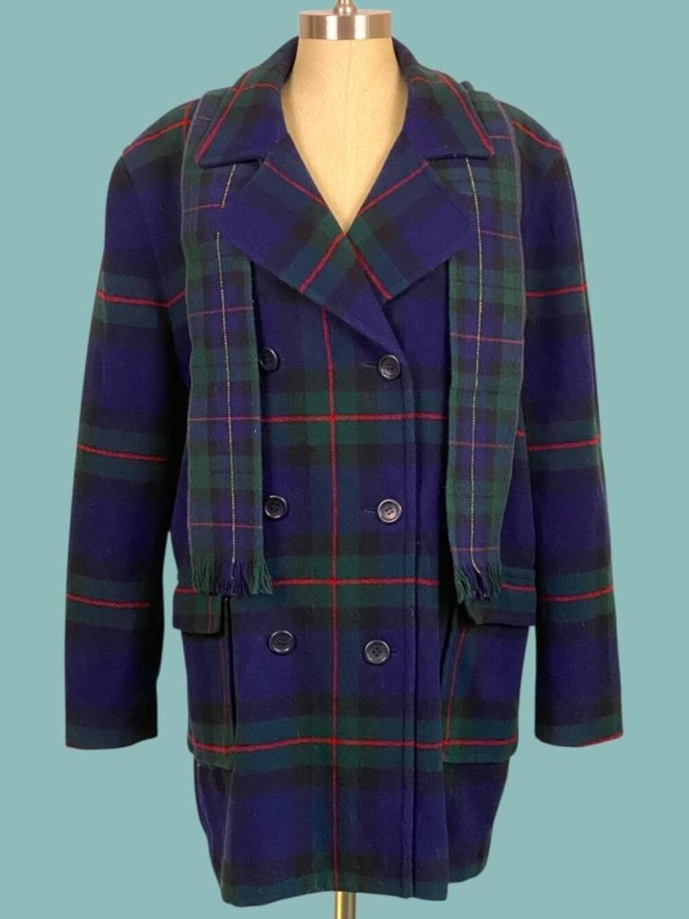 Vintage Pendleton Plaid Wool Coat with Matching Scarf